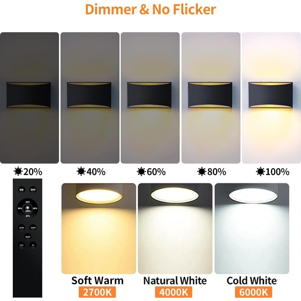 Aplique de Pared LED Recargable BLUEYE 8" Negro 600Lúmenes