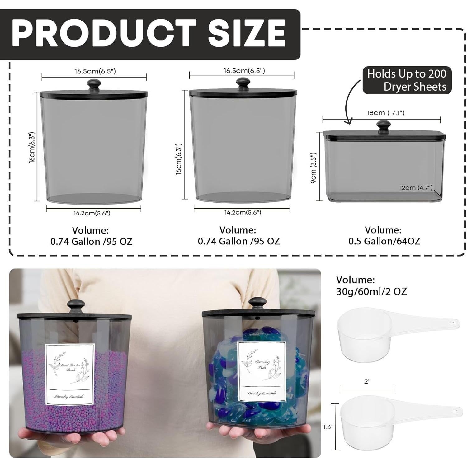 Juego de 3 Contenedores de Lavandería Bibo - Negro