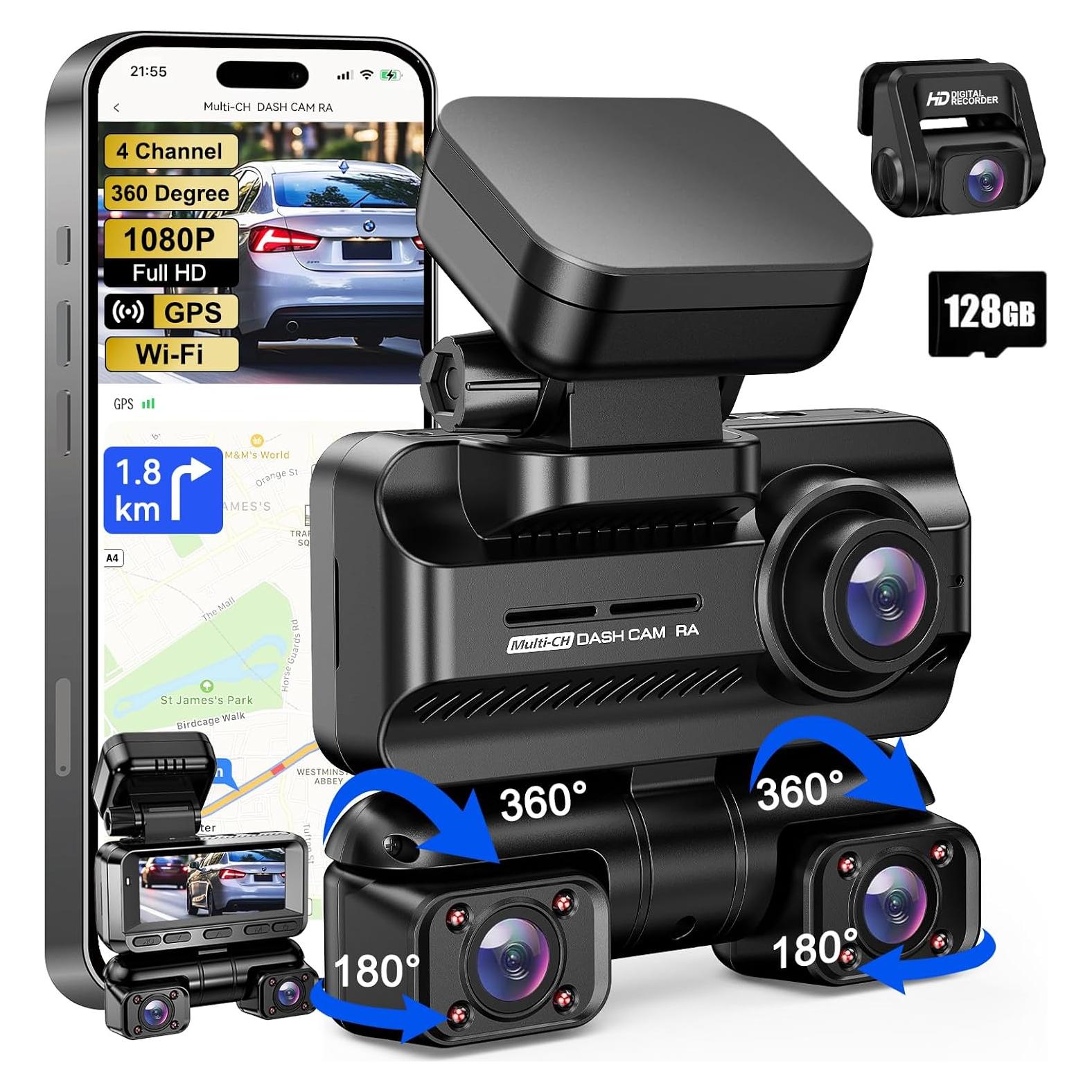 Cámara Dash 360° 4 Canales ZYEIPO 4K Full HD con GPS y Wi-Fi