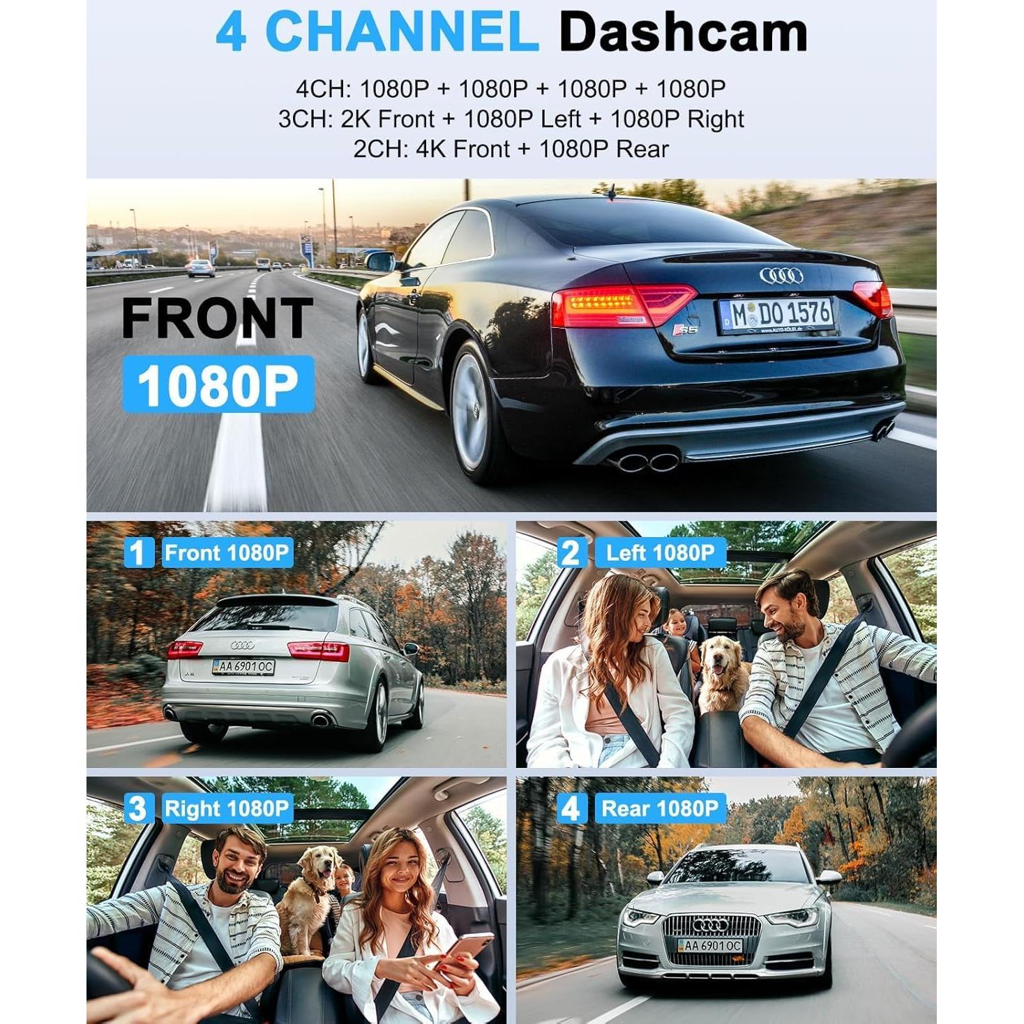 Cámara Dash 360° 4 Canales ZYEIPO 4K Full HD con GPS y Wi-Fi