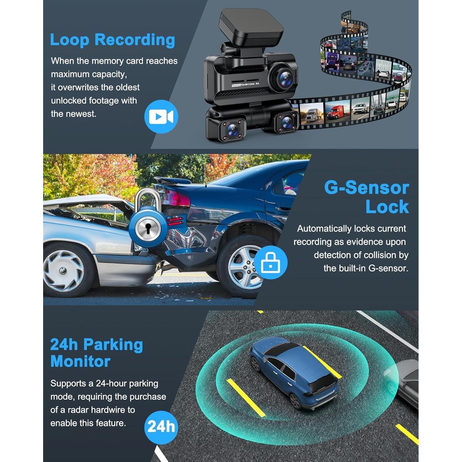 Cámara Dash 360° 4 Canales ZYEIPO 4K Full HD con GPS y Wi-Fi