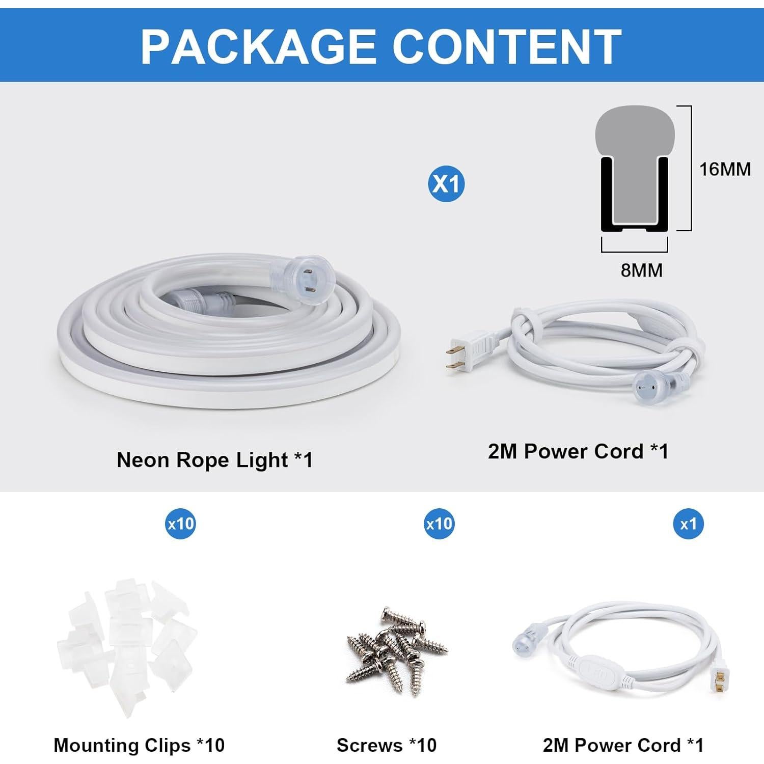 Tira de Luz LED Neón Brillihood 5M Azul Impermeable 120V