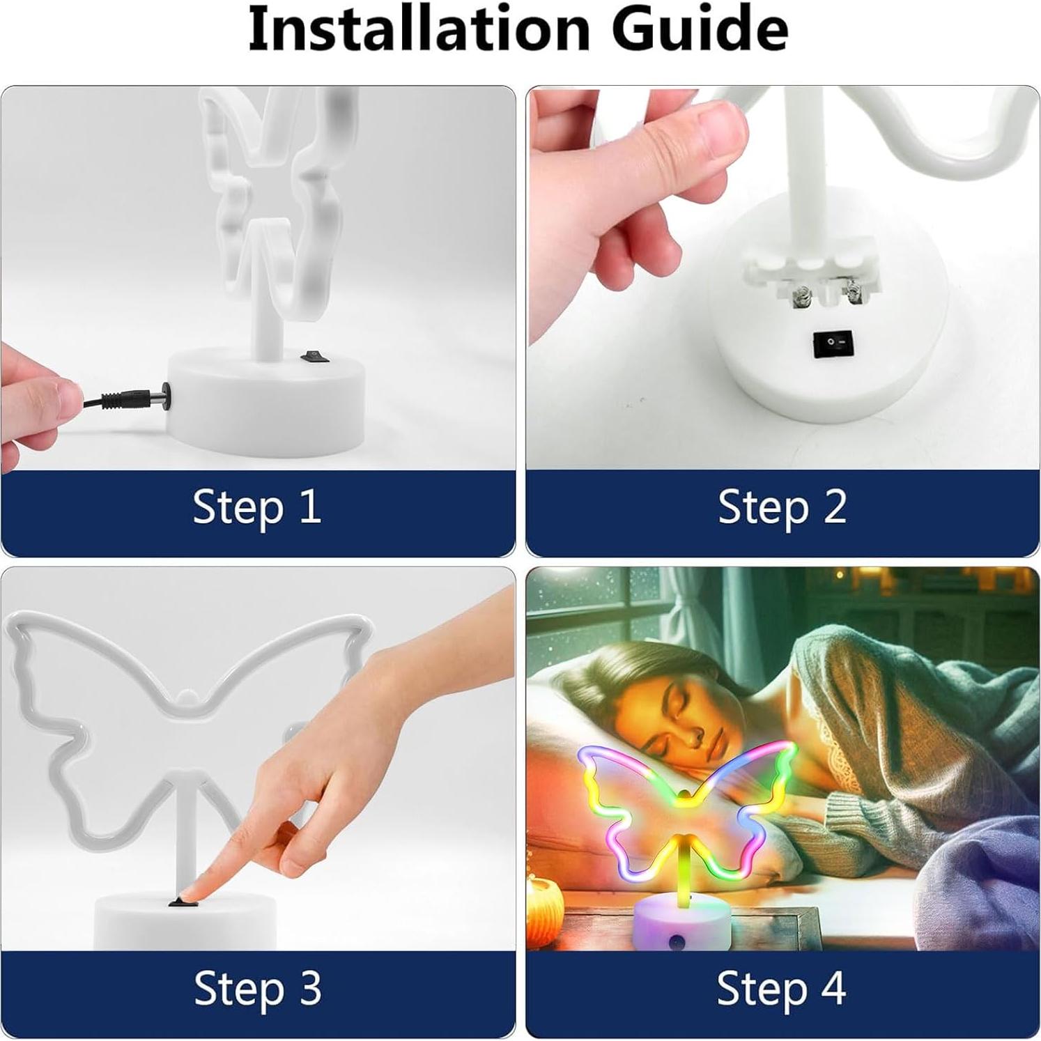 Luz de Neón Mariposa Multicolor Gpurplebud - Decoración 20cm