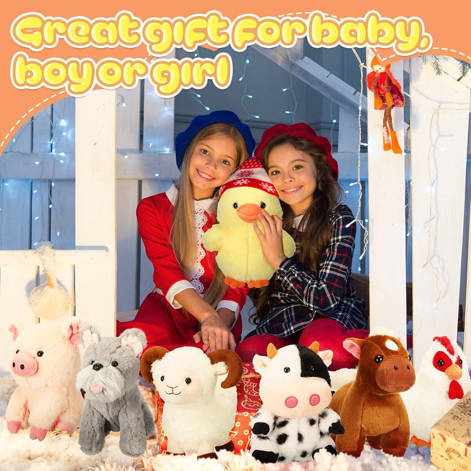 Hiboom 7 Juguetes de Animales de Granja de Peluche 20 cm