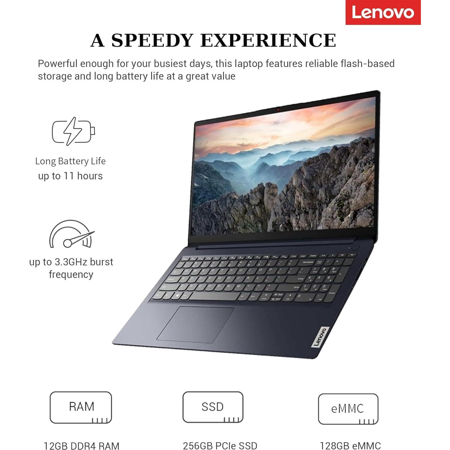 Lenovo IdeaPad 1 Laptop 15.6" FHD 12GB RAM 256GB SSD Windows 11