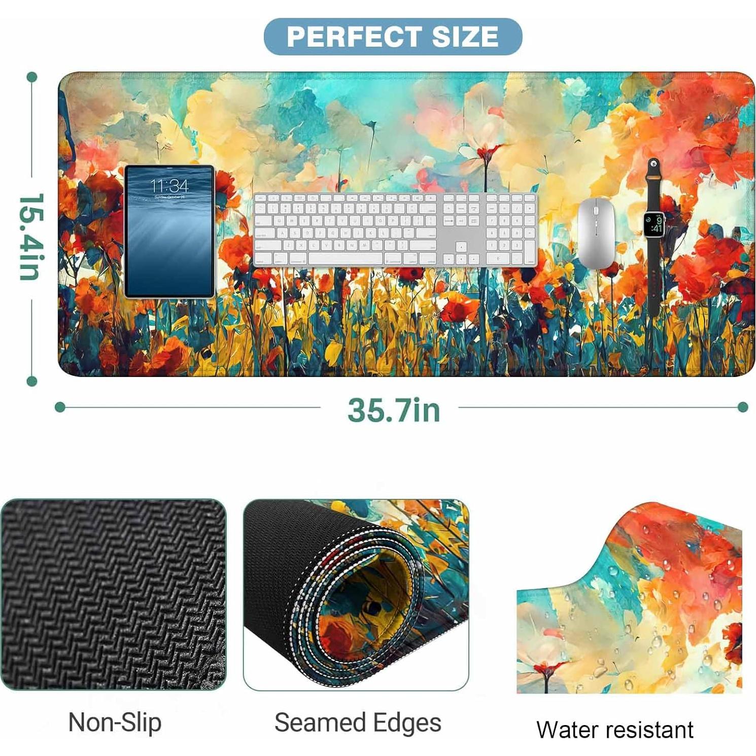 Alfombrilla de Ratón Grande Y YIHANGBEST Floral Abstracto 90x40cm