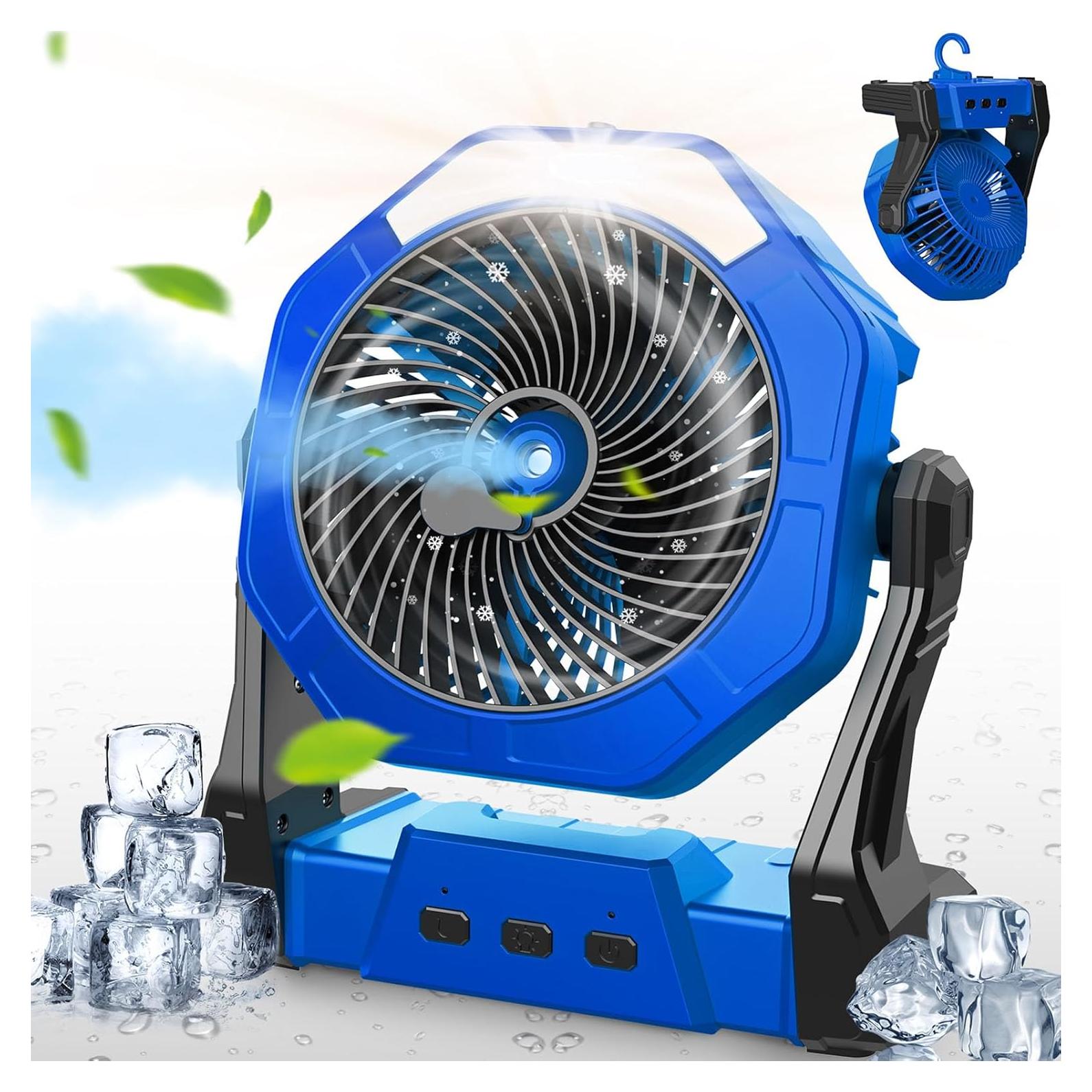 Ausic Portable Misting Fans for Outside, Outdoor Cooling Fan for Patios, 8 Inch Camping Battery Operated Rechargeable Fans, Spray Fan with Light & Hook for Beach, Tents, Travel