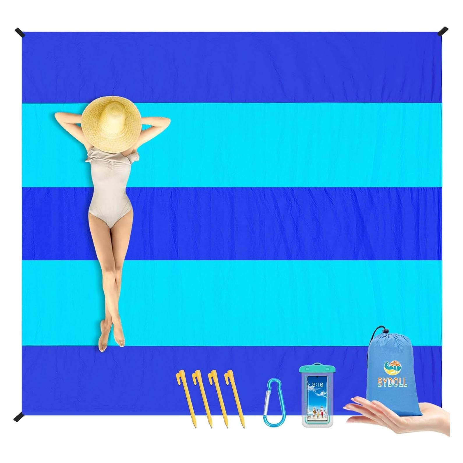 BYDOLL Manta de Playa Impermeable 2.13m x 2.13m para 1-5 Adultos