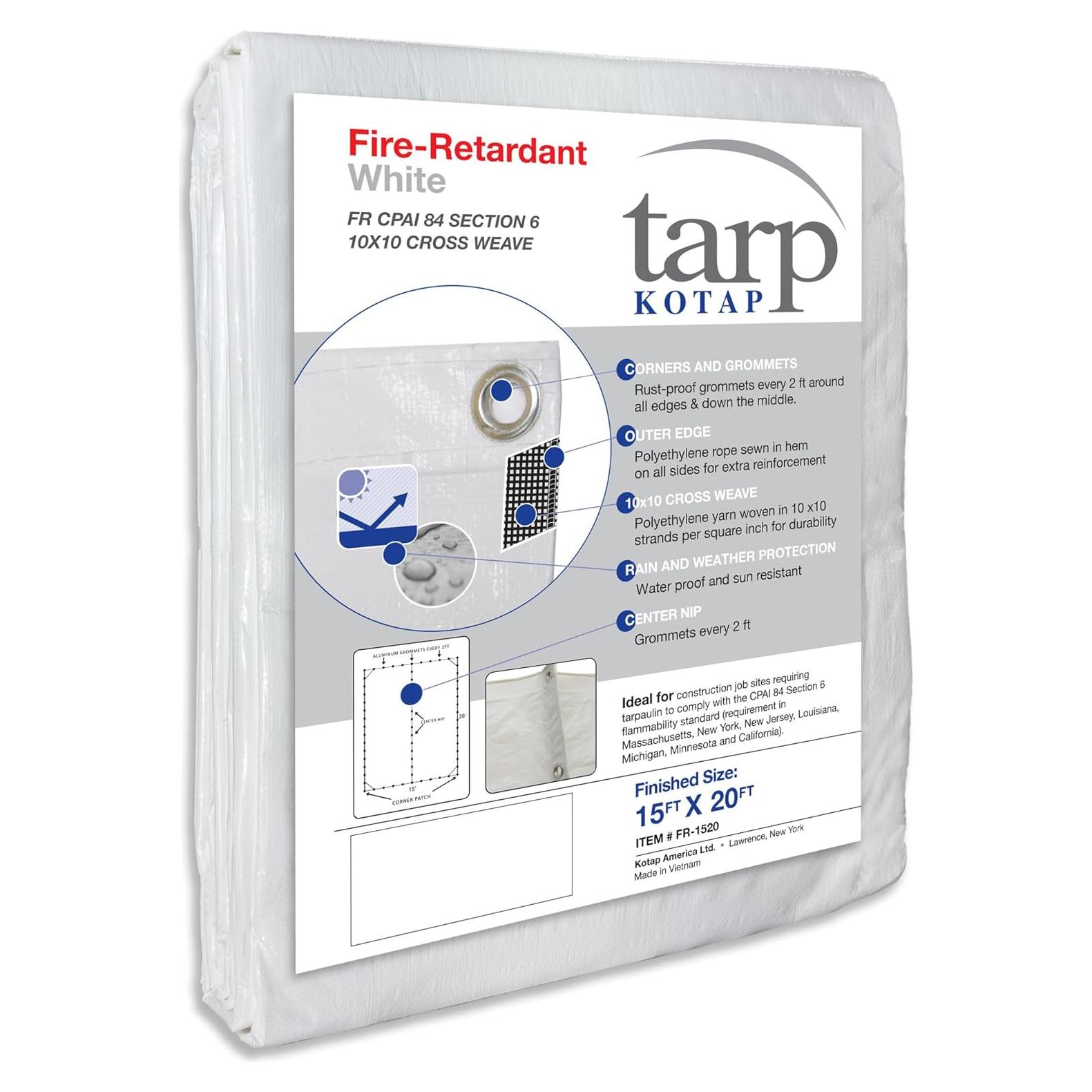Lona Ignífuga Kotap 15x20 Pies Blanca FR-1520 para Construcción