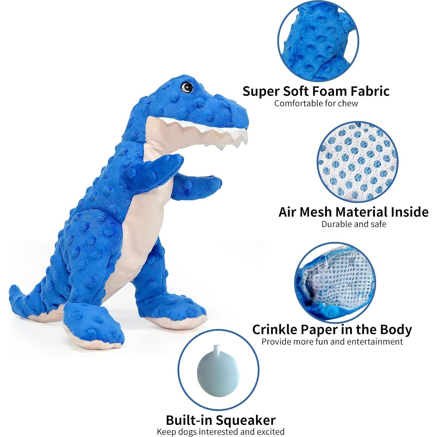 DODODOLA Juguete para Perros Dinosaurio Azul Squeaky 16.5cm