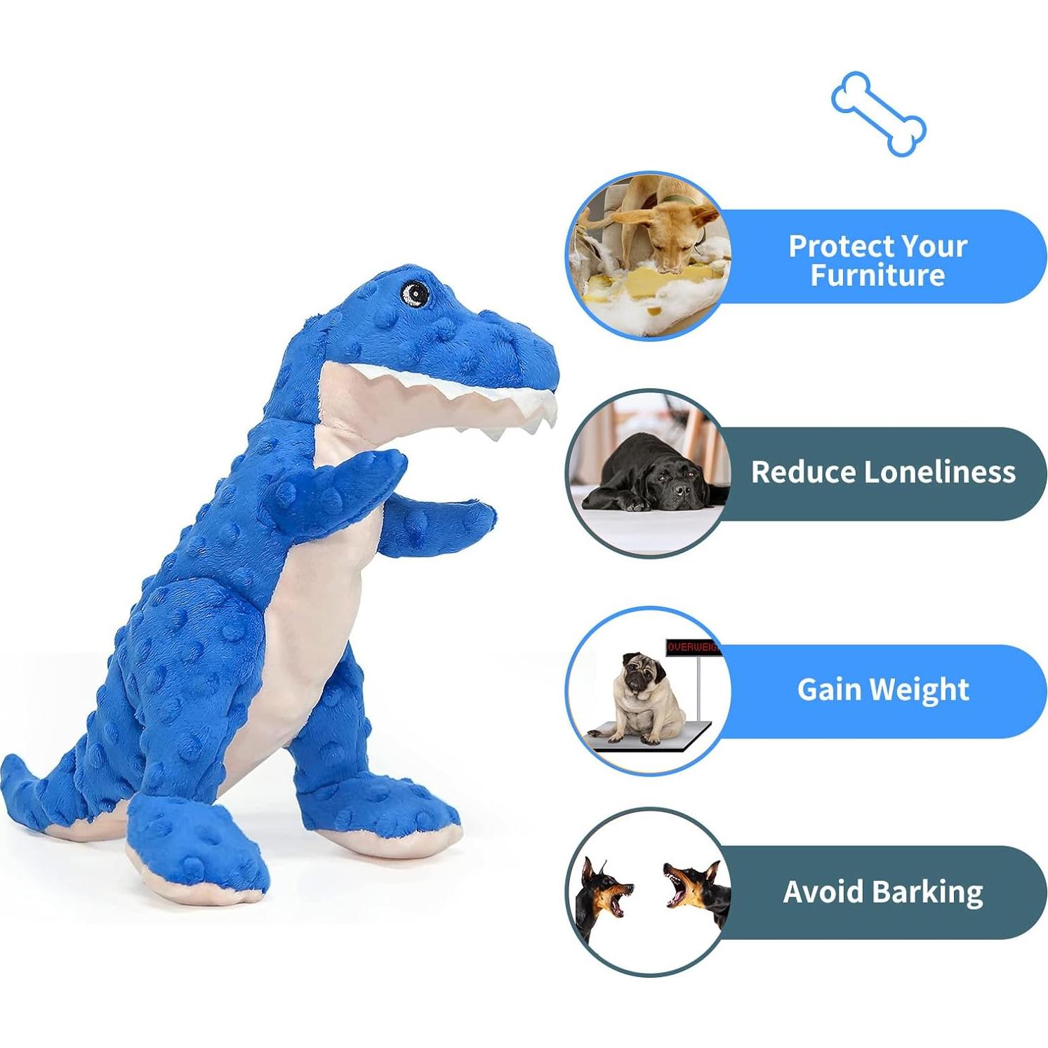 DODODOLA Juguete para Perros Dinosaurio Azul Squeaky 16.5cm