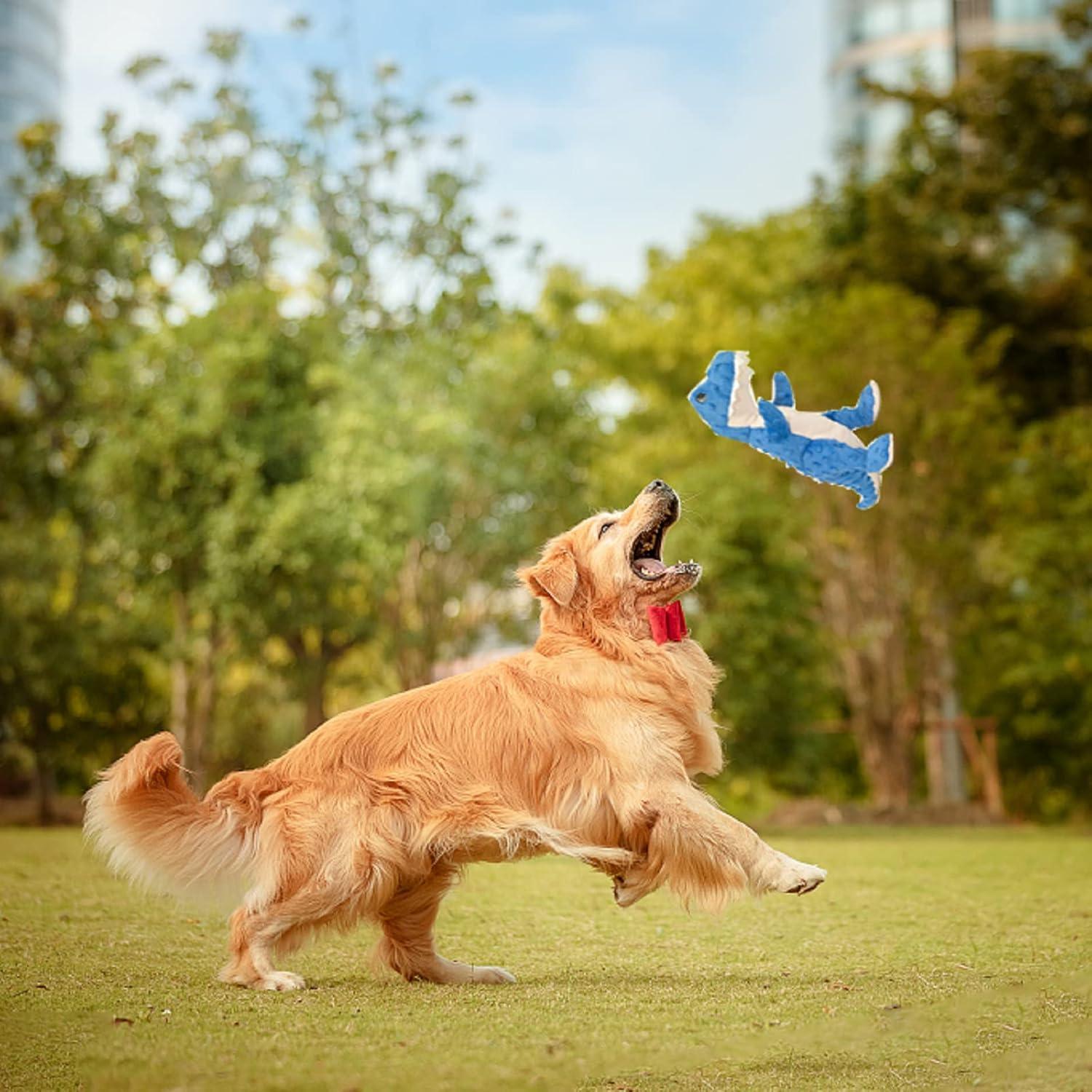 DODODOLA Juguete para Perros Dinosaurio Azul Squeaky 16.5cm