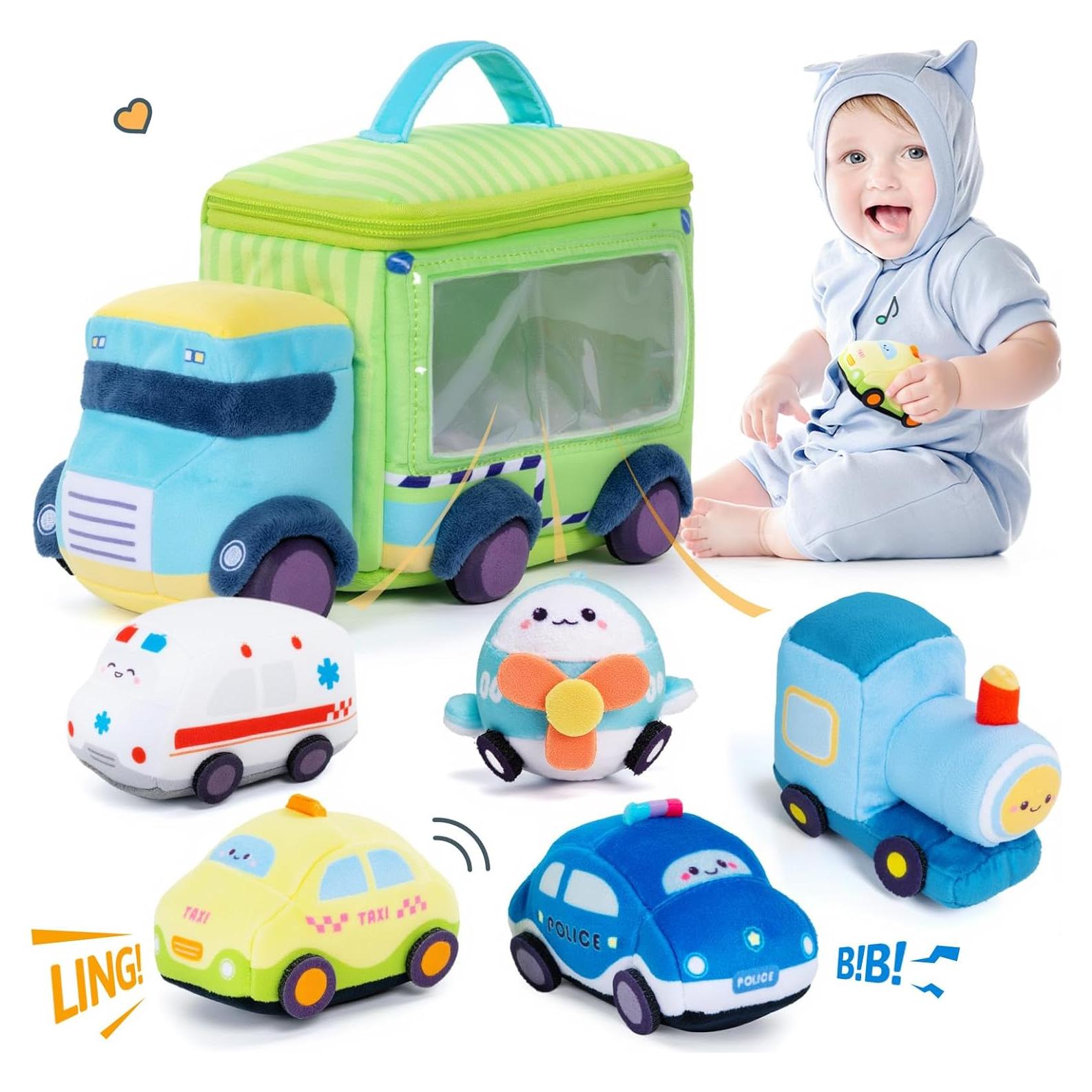 Coche de Peluche OUOZZZ Azul con Sonajero para Bebés