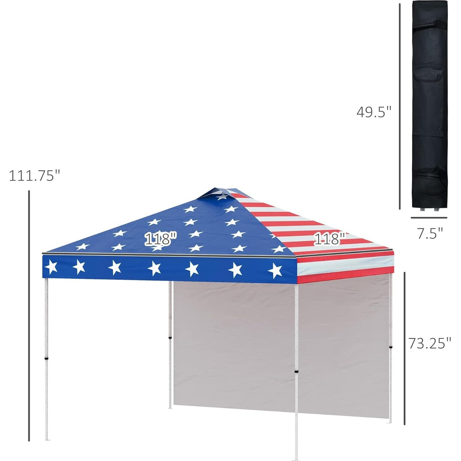 Carpa Plegable Outsunny 3x3m con Pared Lateral Removible