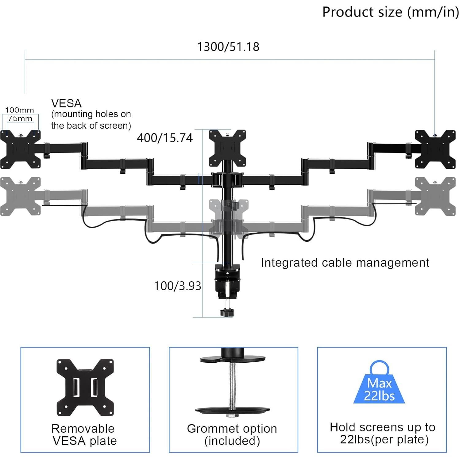 Soporte de Escritorio para Triple Monitor Suptek MD6463 Ajustable