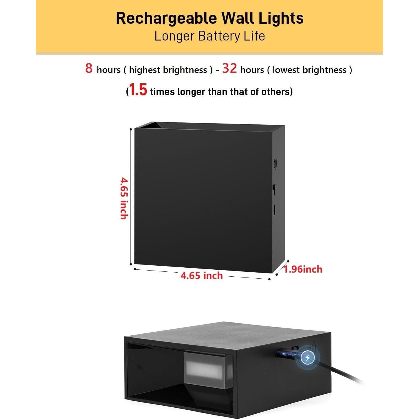 Juego de 2 Apliques de Pared Recargables MICEYLIVE Negro