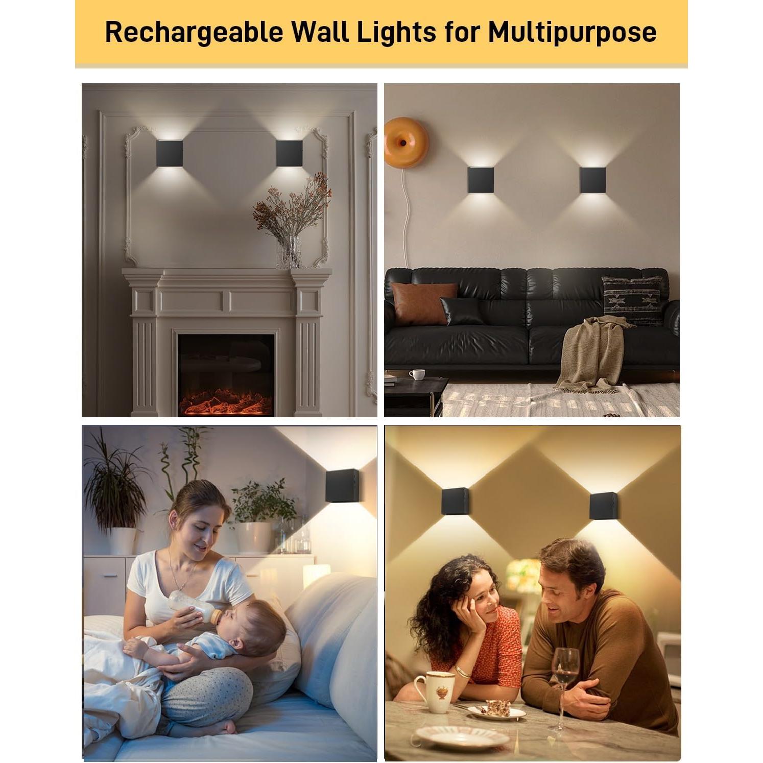 Juego de 2 Apliques de Pared Recargables MICEYLIVE Negro