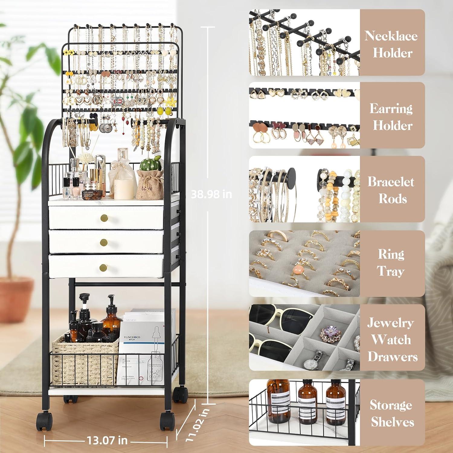 Organizador de Joyería Grande Keebofly Negro con 3 Cajones