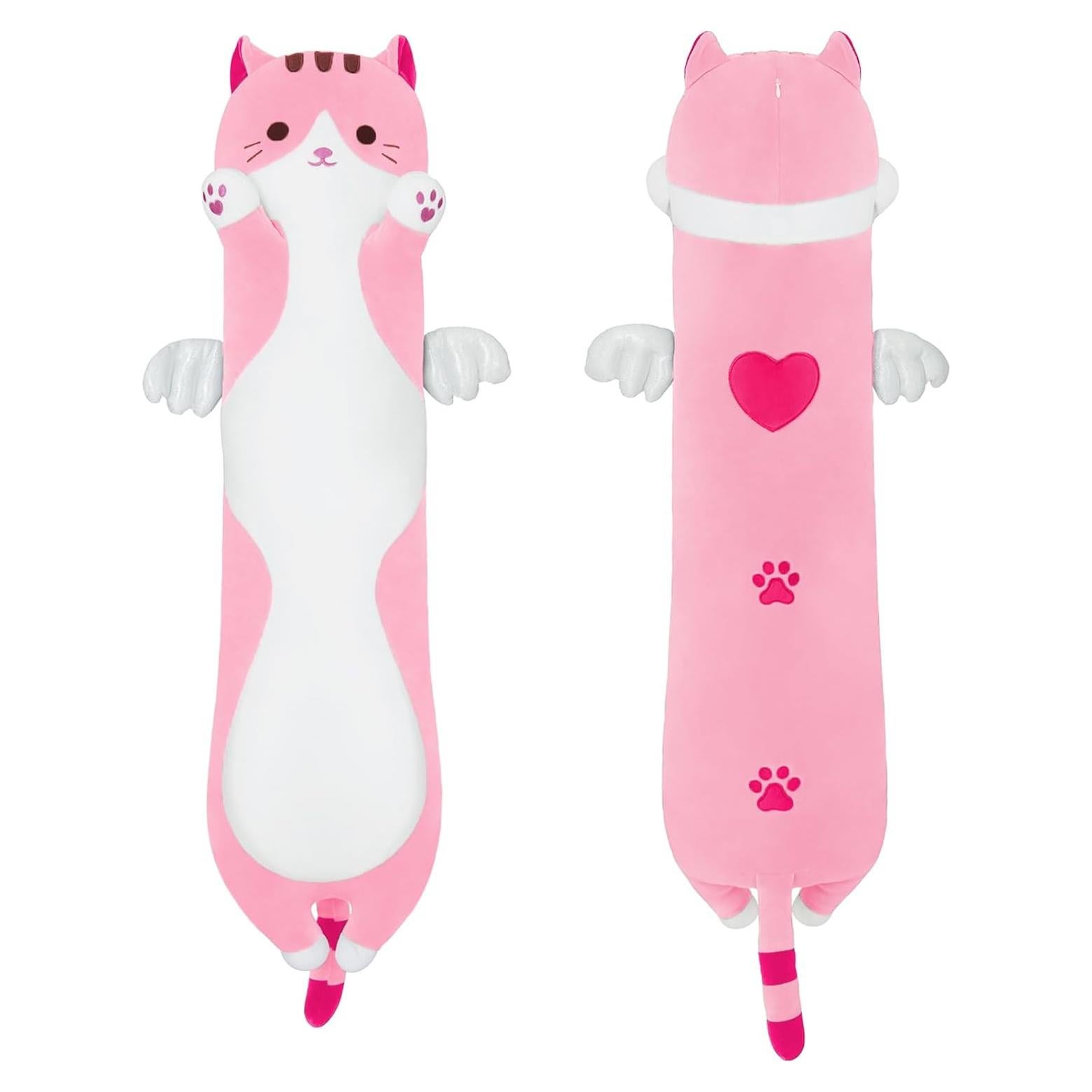 Almohada de Gato de Peluche Rosa 110cm Suave y Abrazable