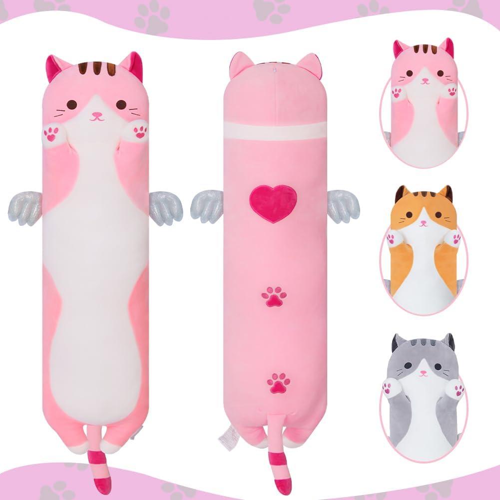 Almohada de Gato de Peluche Rosa 110cm Suave y Abrazable