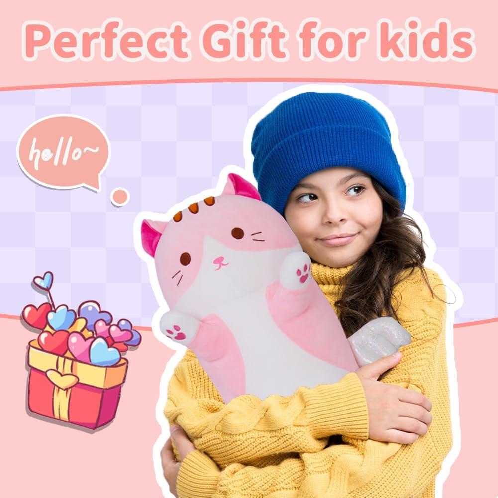 Almohada de Gato de Peluche Rosa 110cm Suave y Abrazable