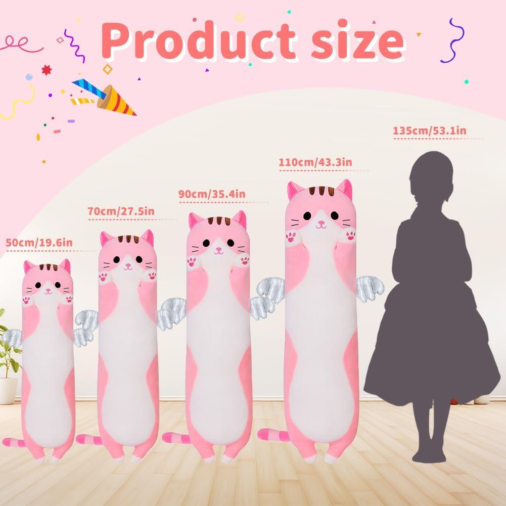 Almohada de Gato de Peluche Rosa 110cm Suave y Abrazable