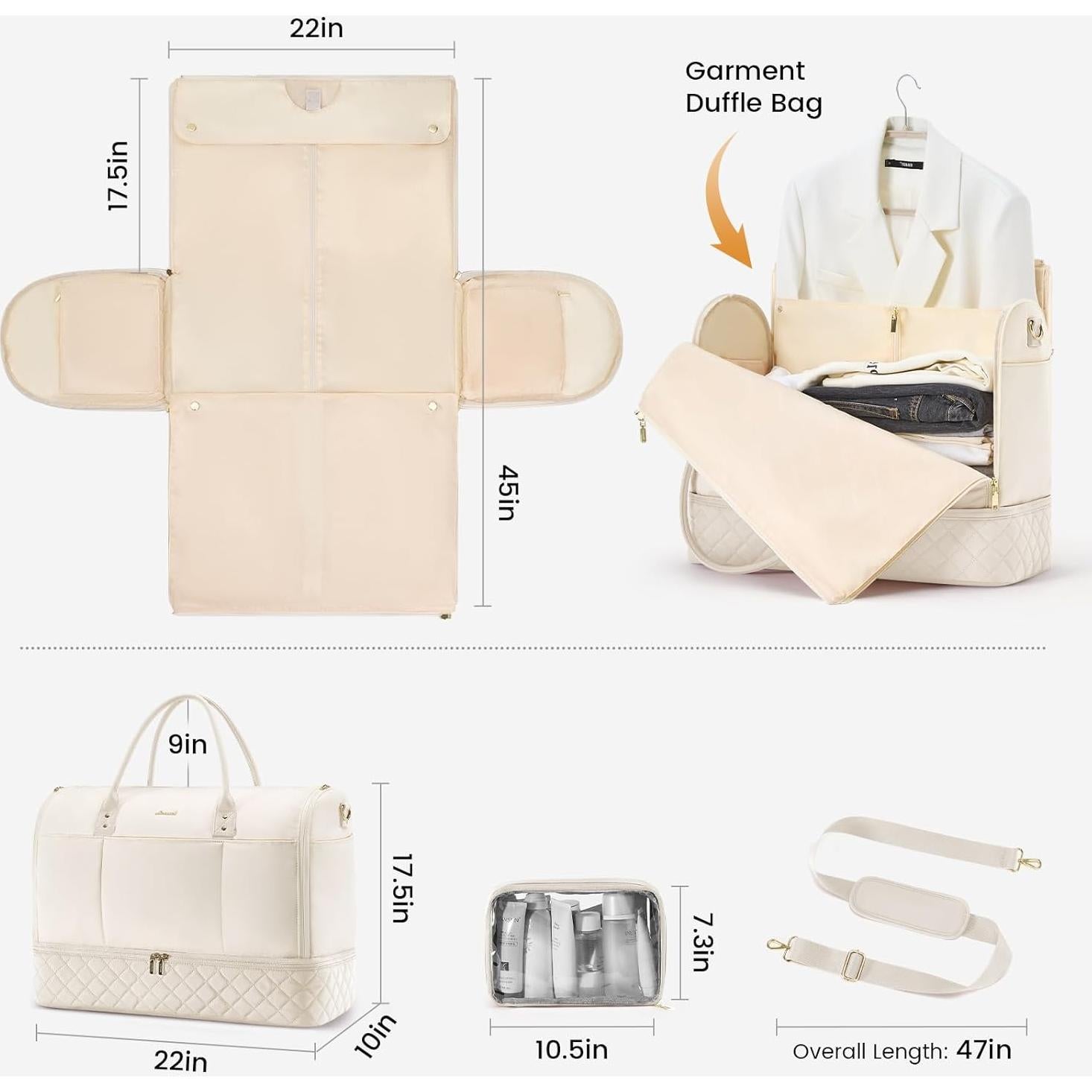 Bolsa de Viaje LOVEVOOK 2 en 1 Beige con Compartimento para Zapatos