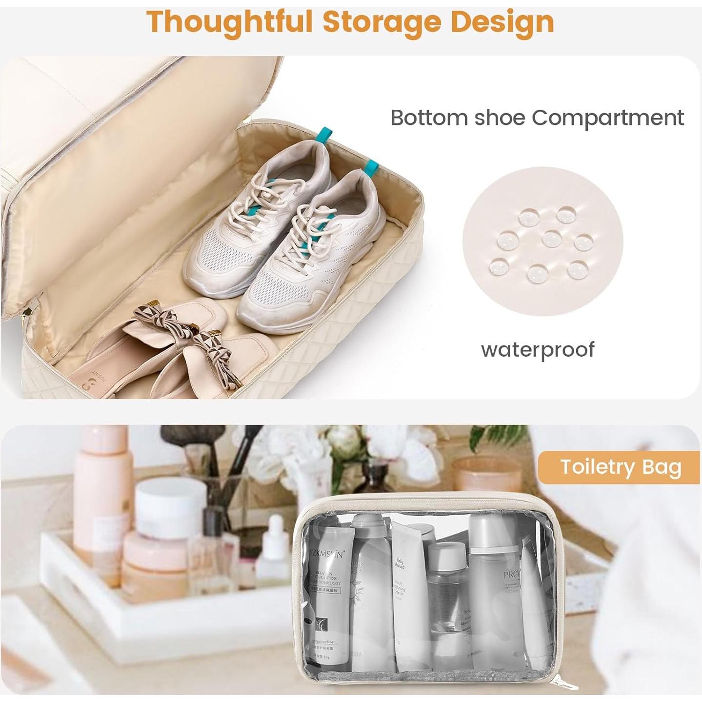 Bolsa de Viaje LOVEVOOK 2 en 1 Beige con Compartimento para Zapatos