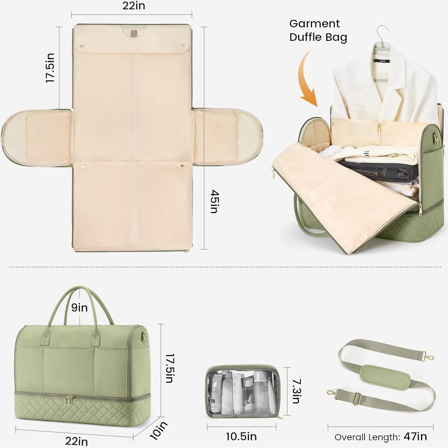 Bolsa de Viaje Convertible LOVEVOOK 2 en 1 con Compartimento para Zapatos