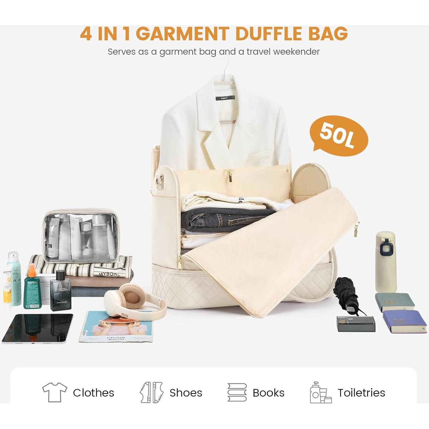 Bolsa de Viaje LOVEVOOK 2 en 1 Beige con Compartimento para Zapatos
