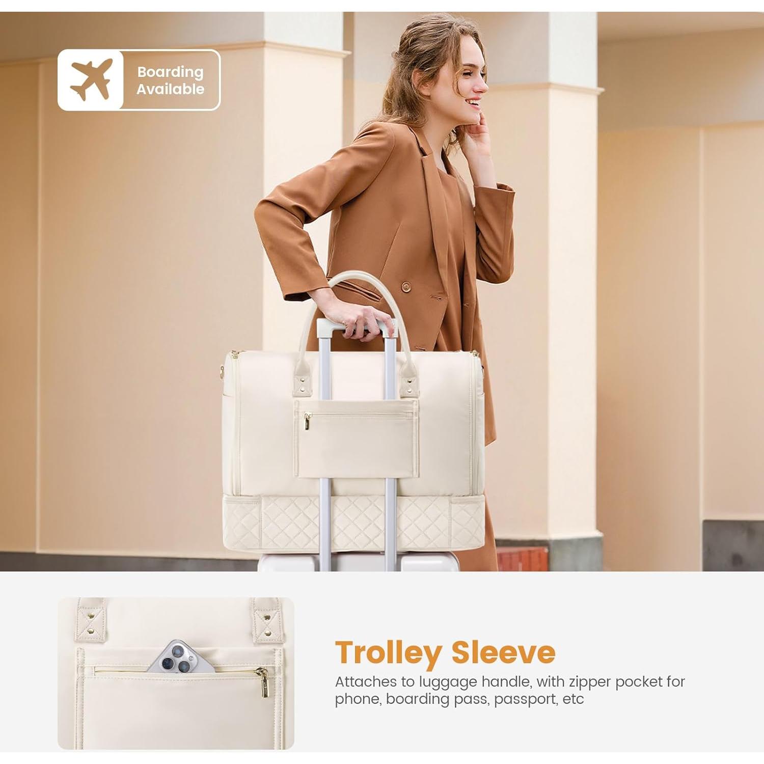 Bolsa de Viaje LOVEVOOK 2 en 1 Beige con Compartimento para Zapatos