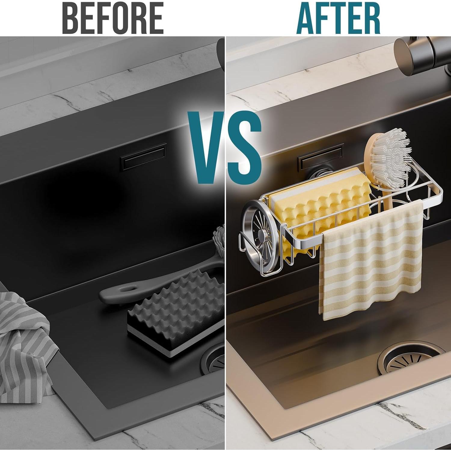 Soporte para Esponjas TAILI Caddy Fregadero Plata 4 en 1