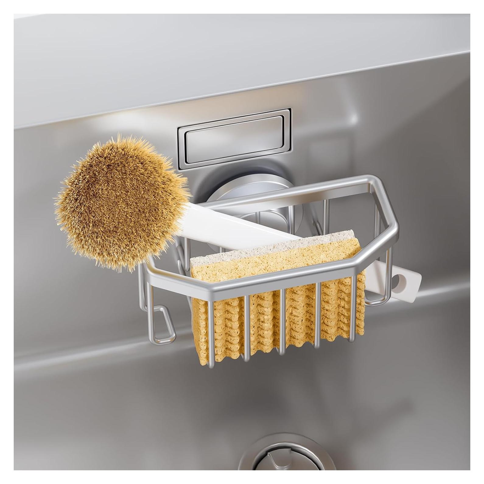 Soporte para Esponja TAILI de Aluminio Plata con Ventosa Fuerte