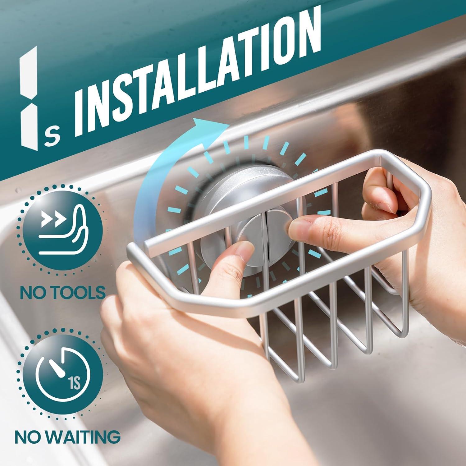 Soporte para Esponja TAILI de Aluminio Plata con Ventosa Fuerte