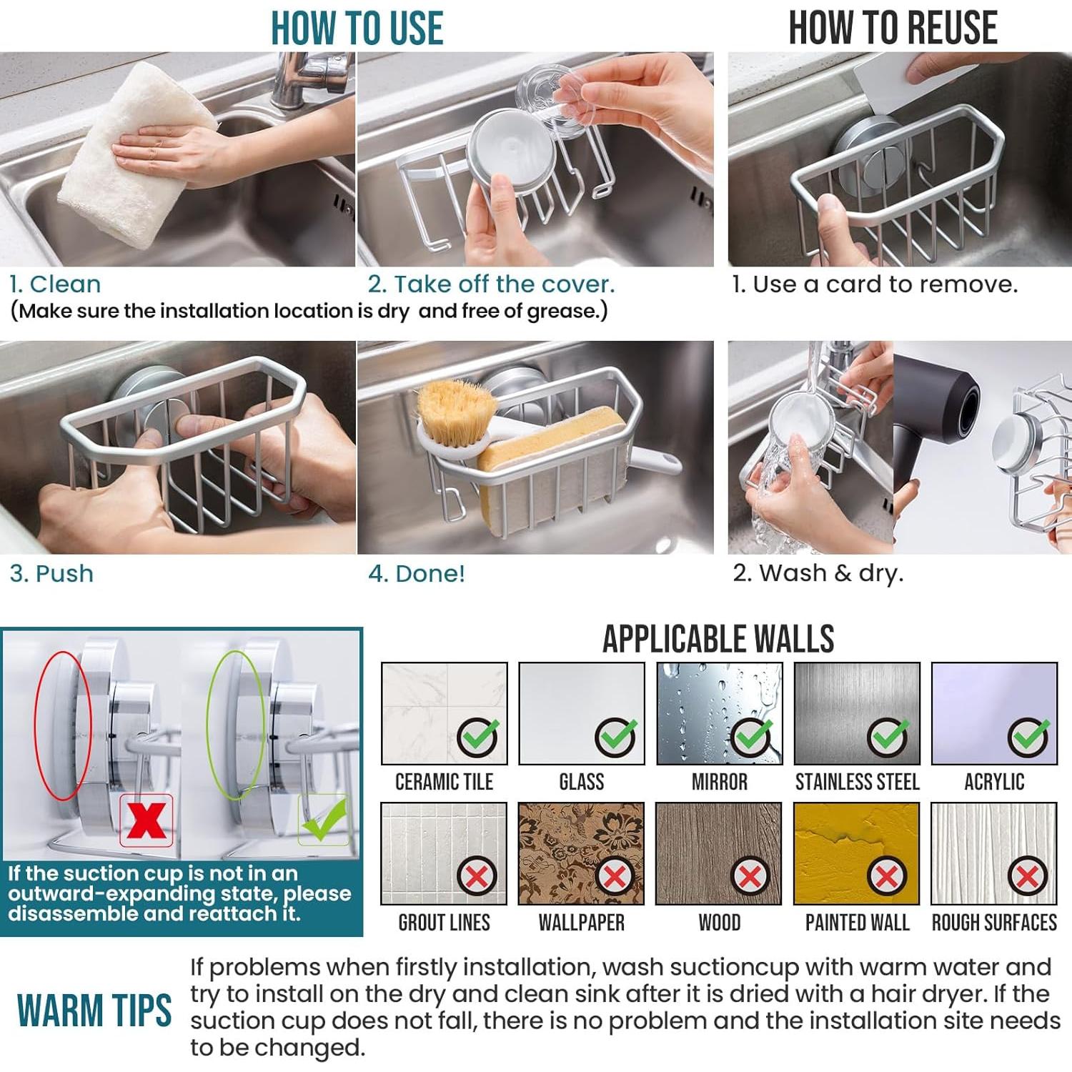 Soporte para Esponja TAILI de Aluminio Plata con Ventosa Fuerte