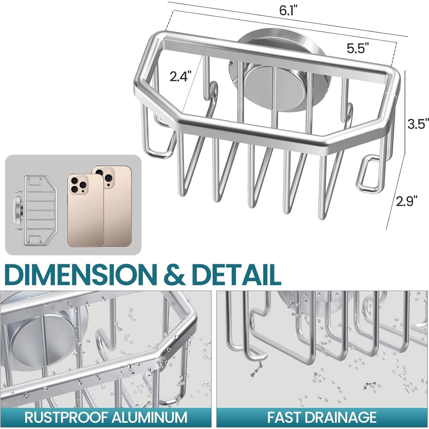 Soporte para Esponja TAILI de Aluminio Plata con Ventosa Fuerte
