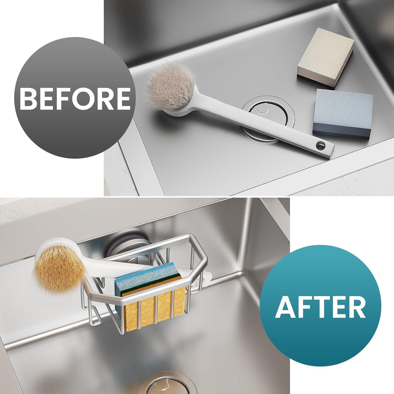 Soporte para Esponja TAILI de Aluminio Plata con Ventosa Fuerte