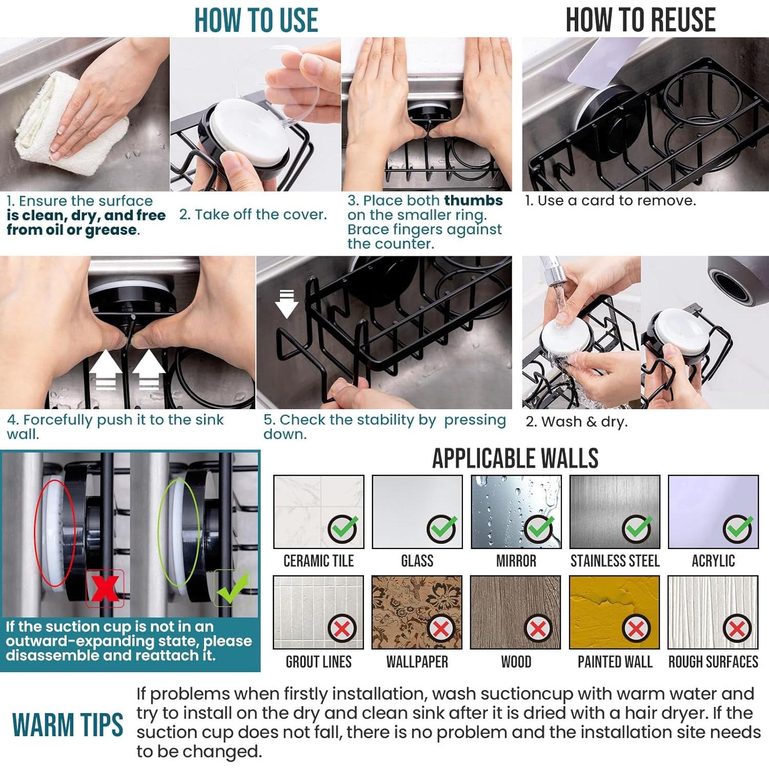 Soporte para Esponjas TAILI 4 en 1 con Ventosa - Negro