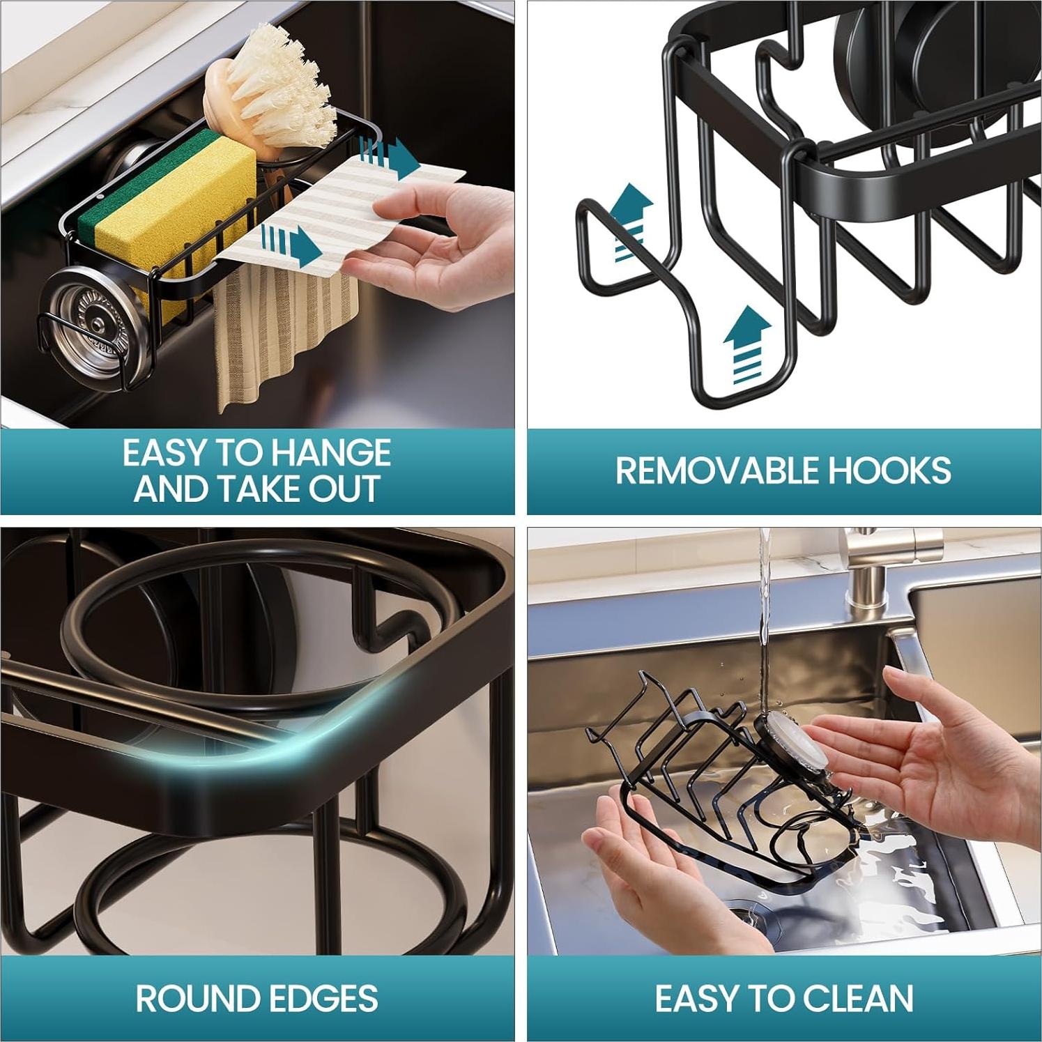 Soporte para Esponjas TAILI 4 en 1 con Ventosa - Negro