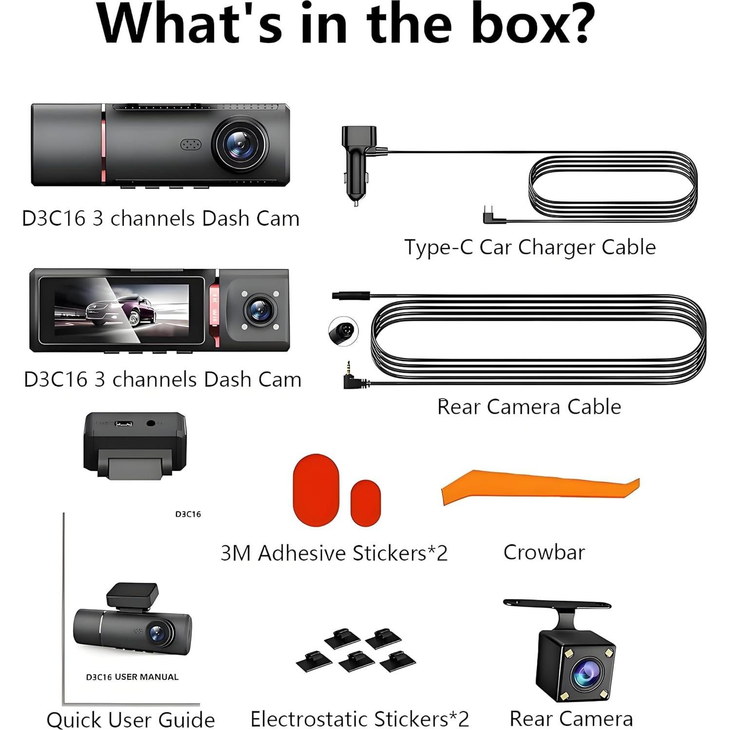 Cámara Dash 4K CRROPDA 3 Canales con Sensor G y App