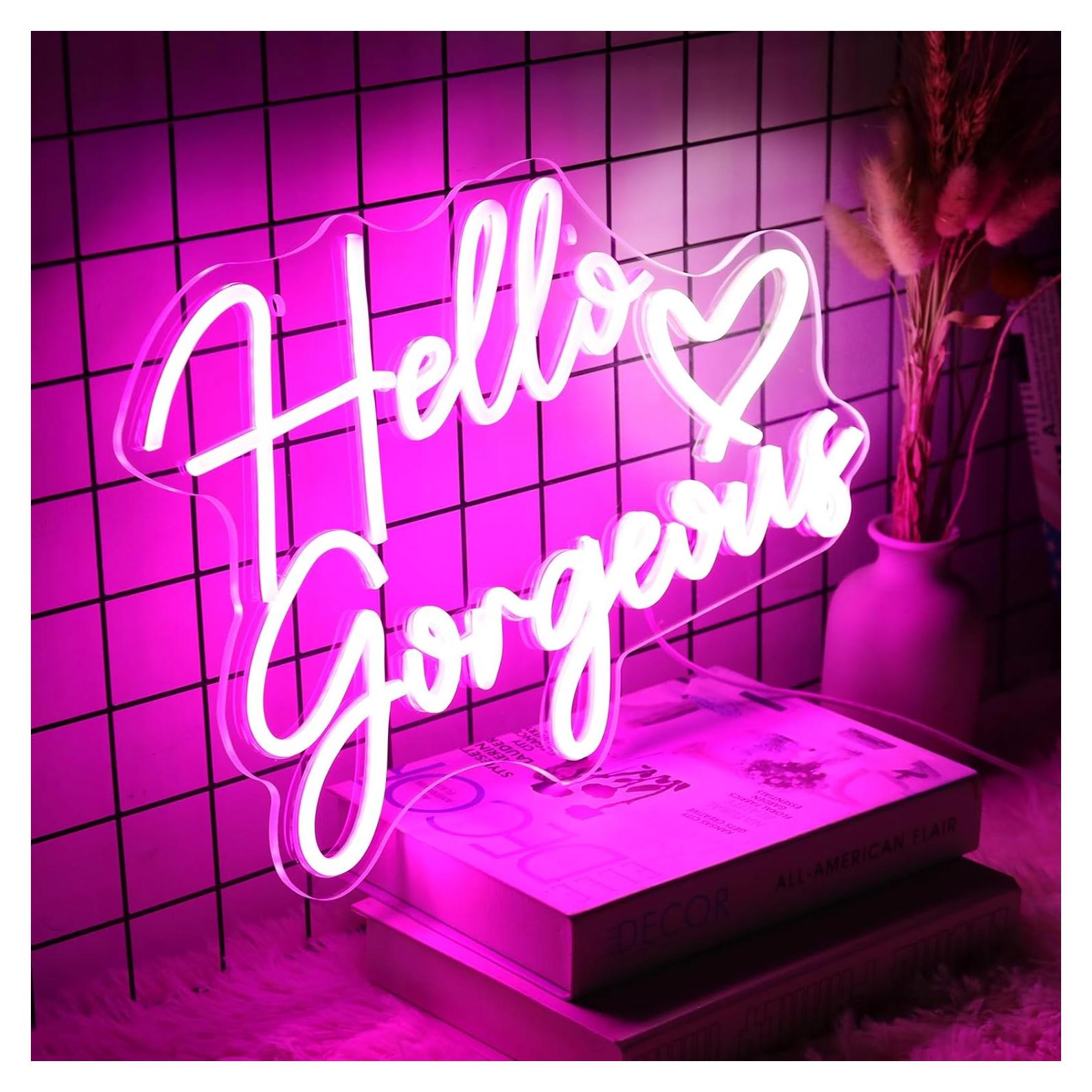 Letrero Neón LED Hola Preciosa Rosa 40x28cm USB Decoración