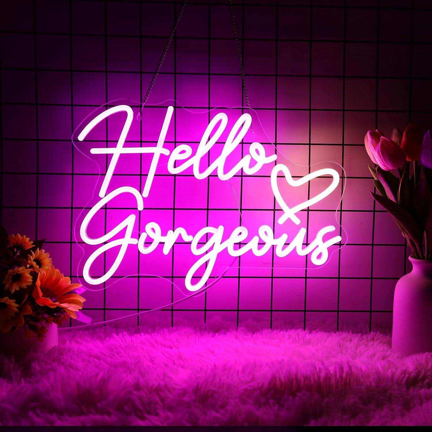 Letrero Neón LED Hola Preciosa Rosa 40x28cm USB Decoración