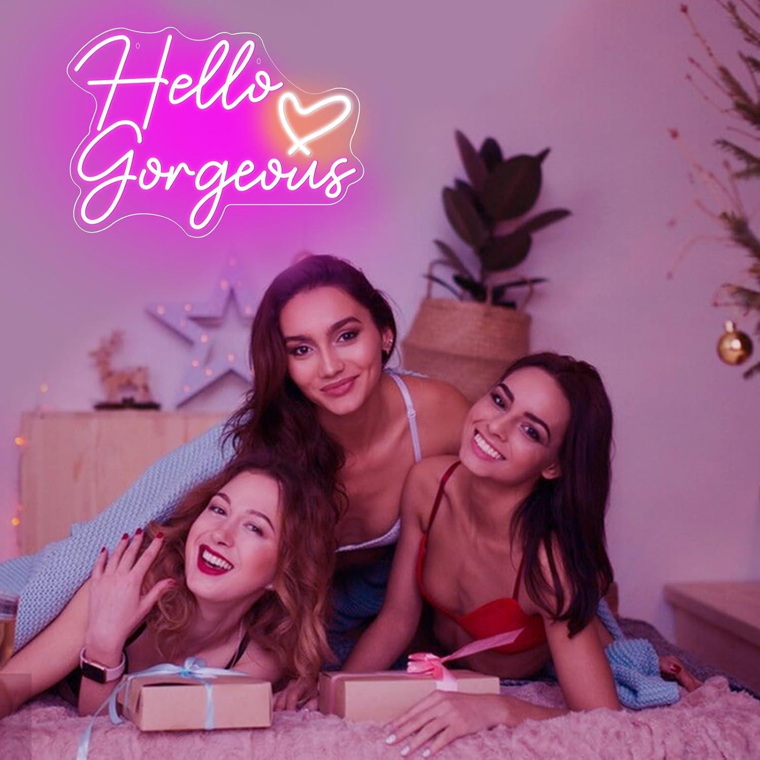 Letrero Neón LED Hola Preciosa Rosa 40x28cm USB Decoración