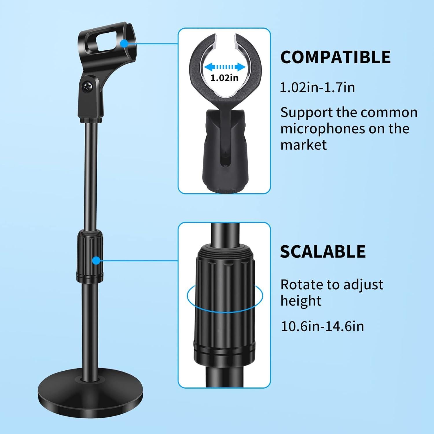 Soporte de Micrófono Ajustable de Acero para Mesa 10-14"