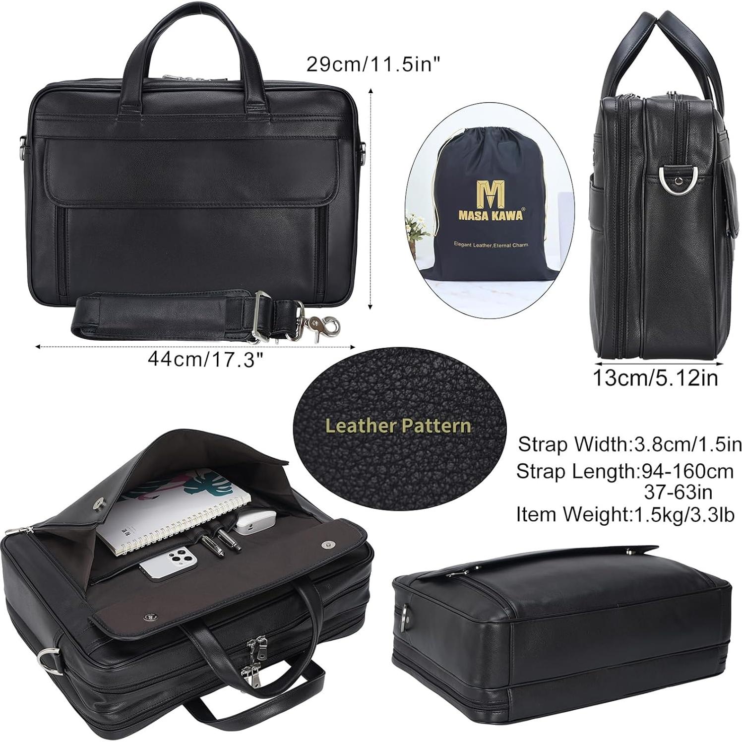 Maletín de Cuero Masa Kawa para Laptop 17" Negro - Hombre