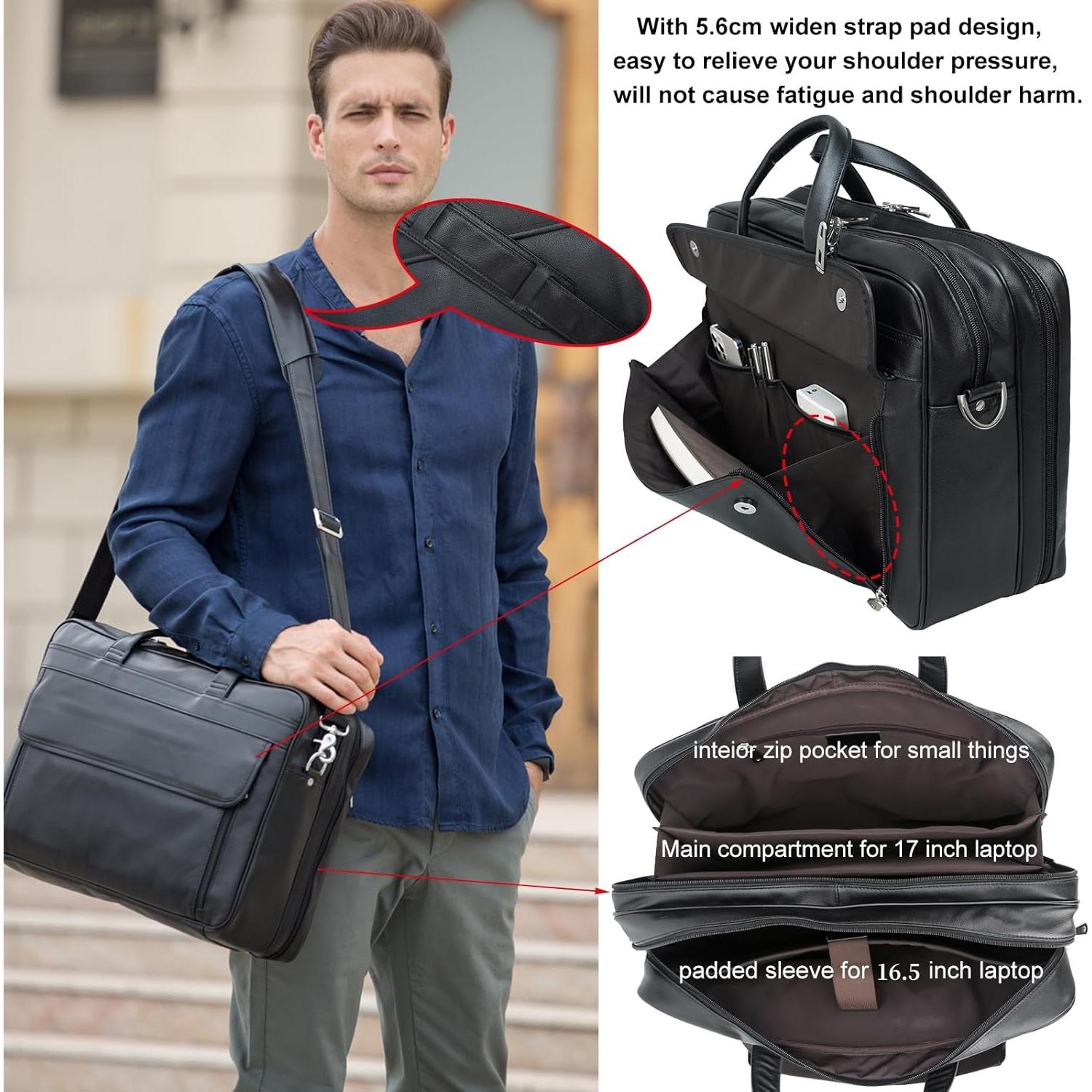 Maletín de Cuero Masa Kawa para Laptop 17" Negro - Hombre