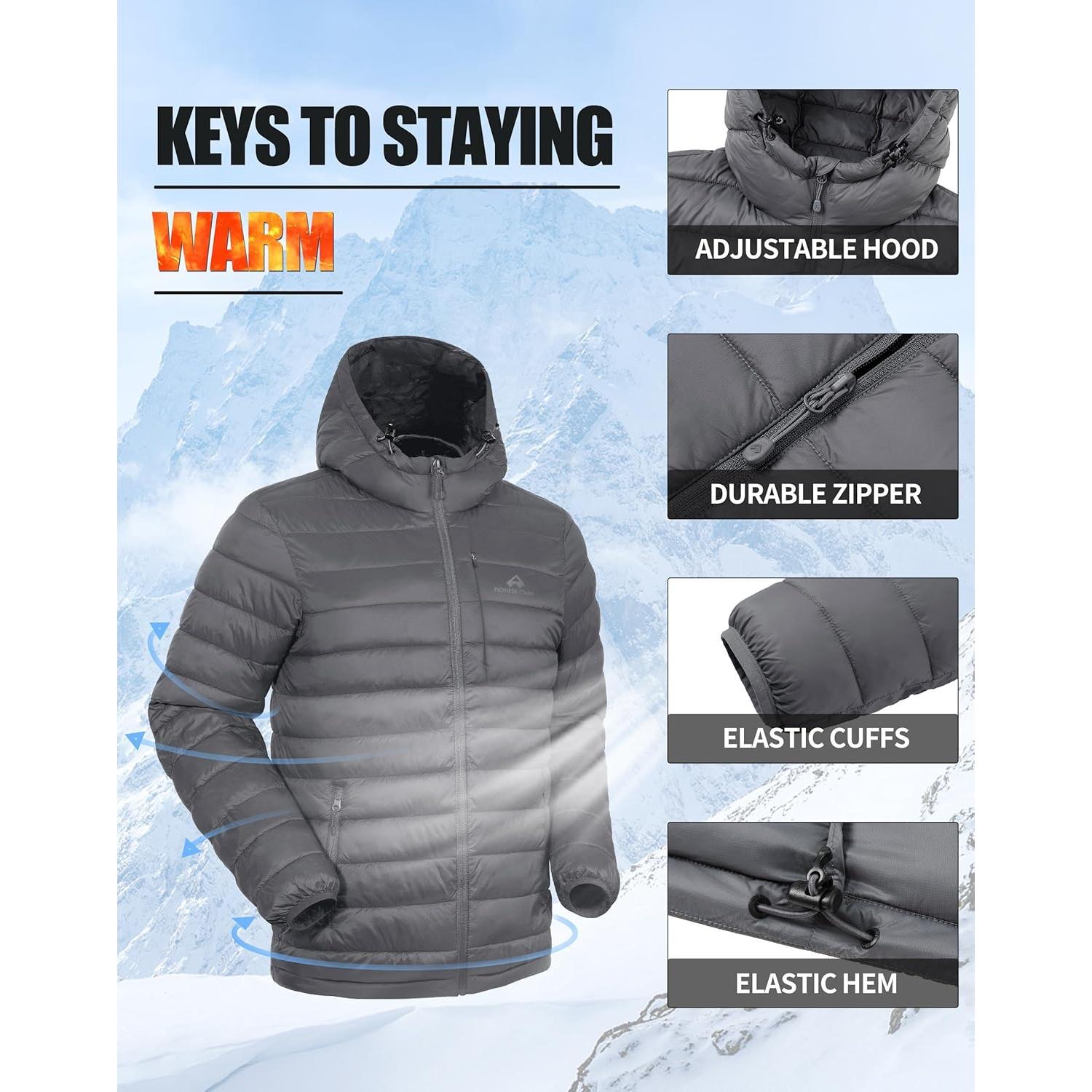 Chaqueta Puffer Ligera Hombre Gris con Capucha Impermeable