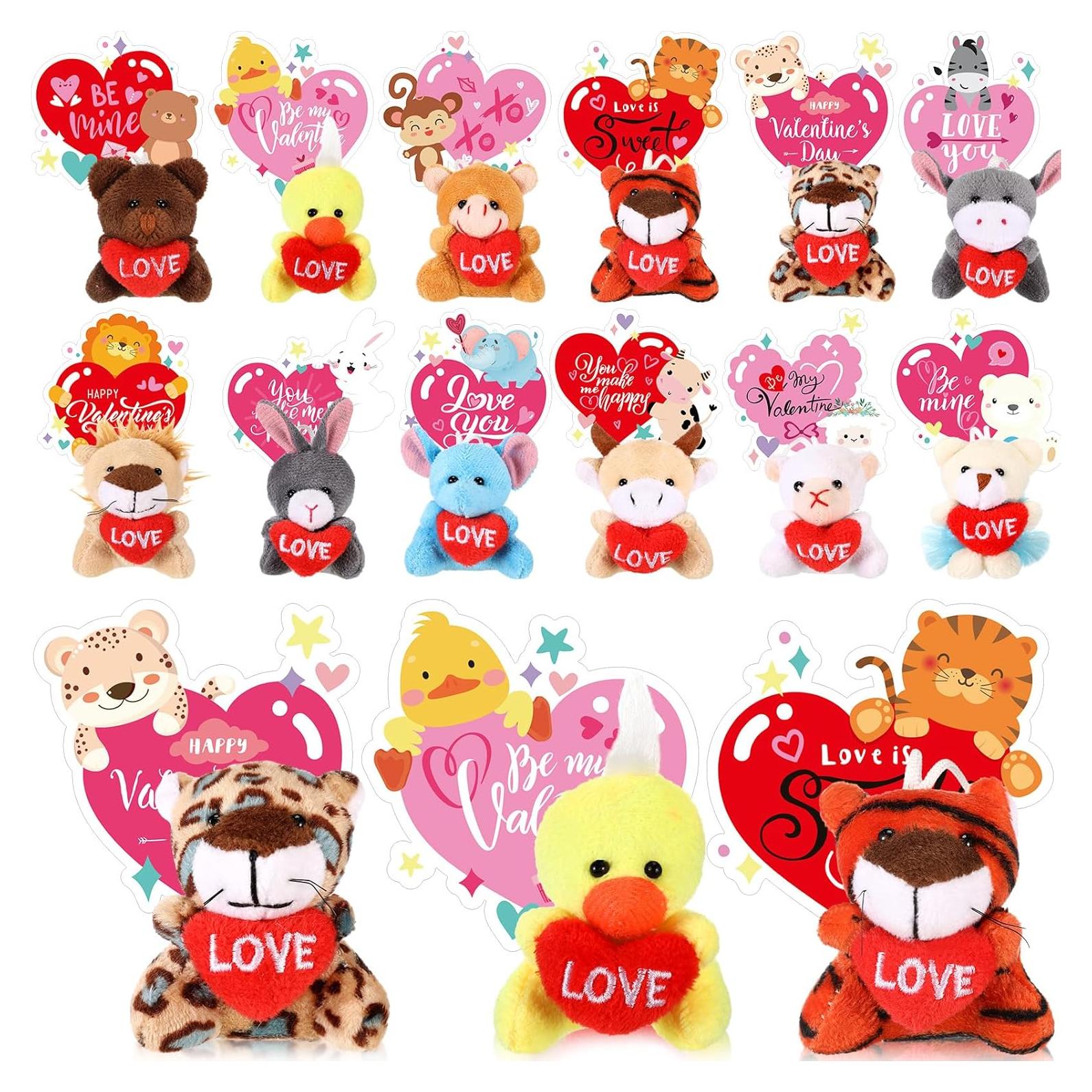 30 Mini Animales de Peluche San Valentín + Tarjetas + Llavero