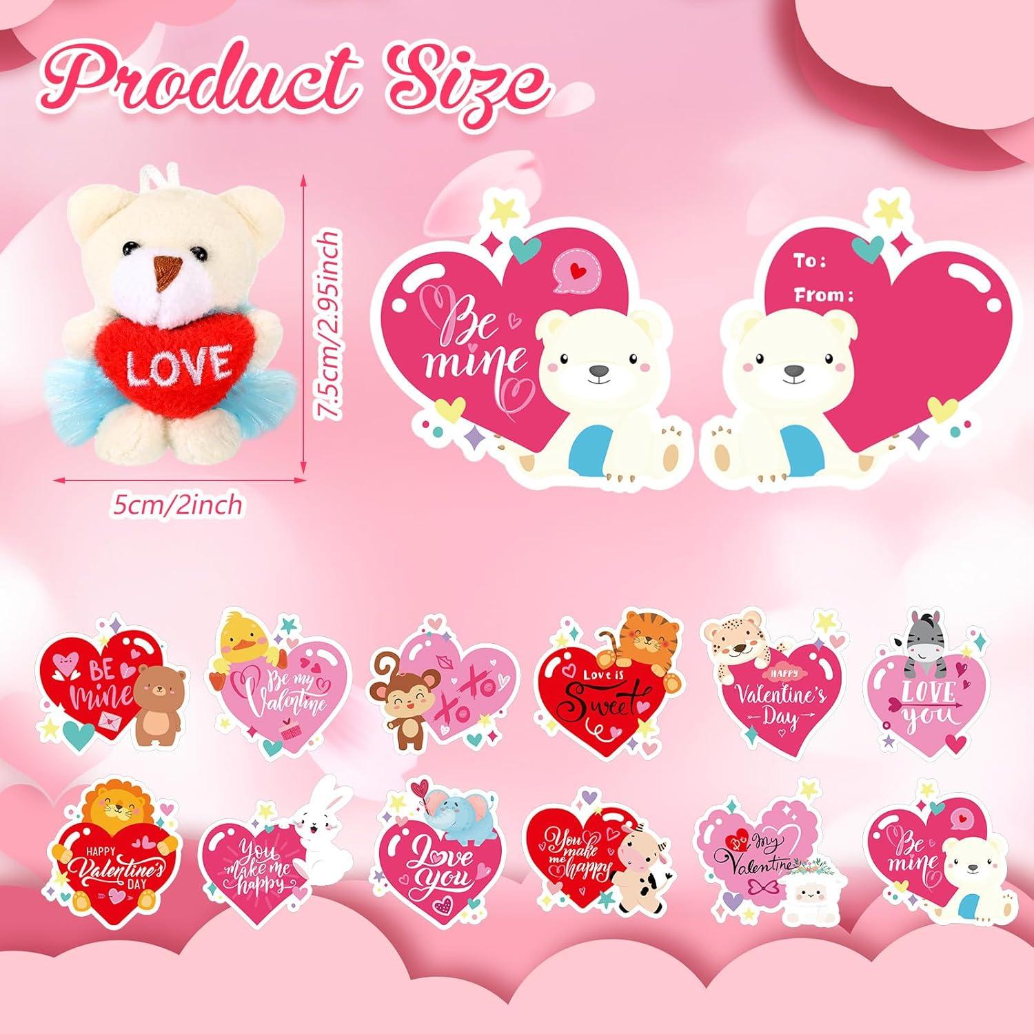 30 Mini Animales de Peluche San Valentín + Tarjetas + Llavero