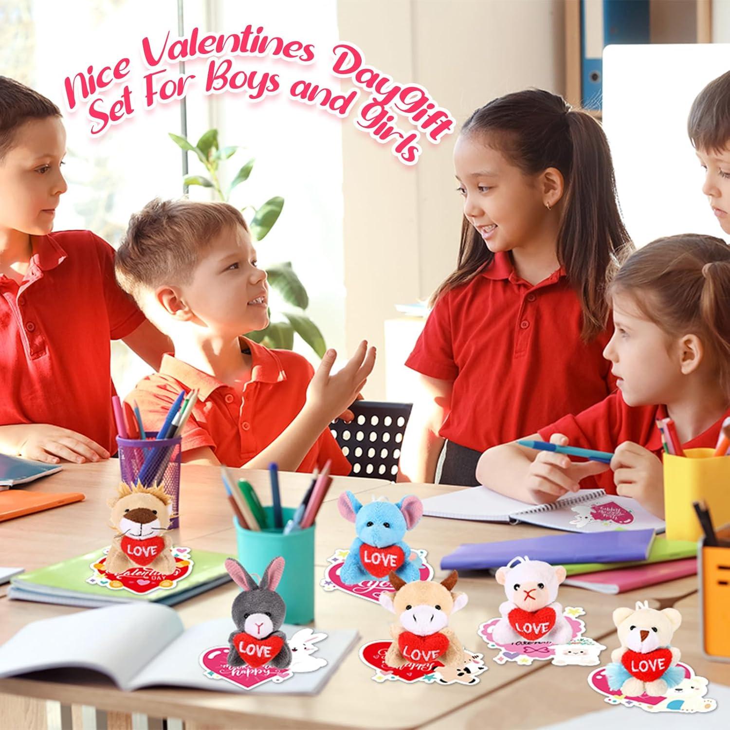 30 Mini Animales de Peluche San Valentín + Tarjetas + Llavero